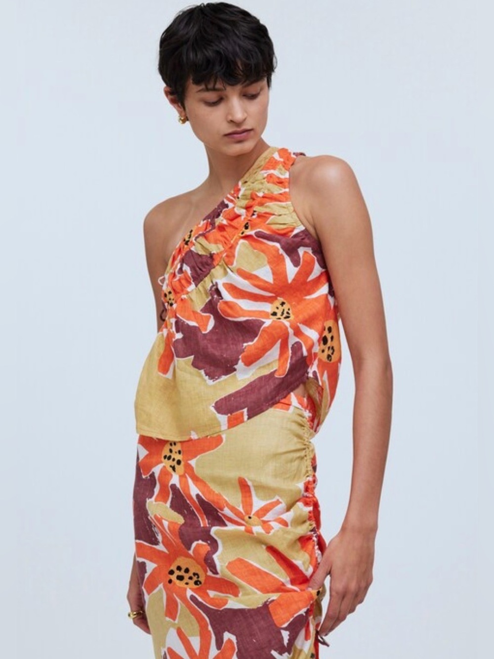 Zulu & Zephyr Ruched One-Shoulder Crop Top - Wildflowers - 4